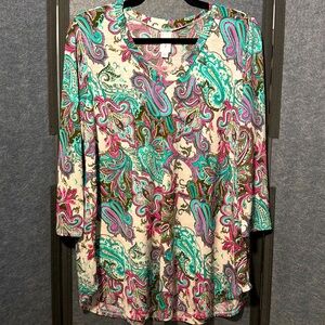 Honeyme Tunic 3/4-sleeve. Size L - Fits size 14-16